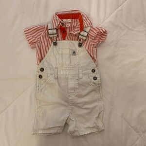 Sailor Orange Pinstripe Collared Shirt Onesie / Bodysuit with White Overalls